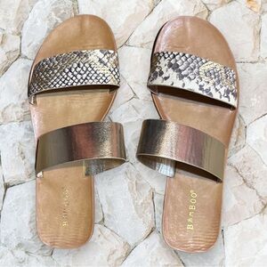 BAMBOO Gold and Brown Sandals with Metallic Finish NWOT